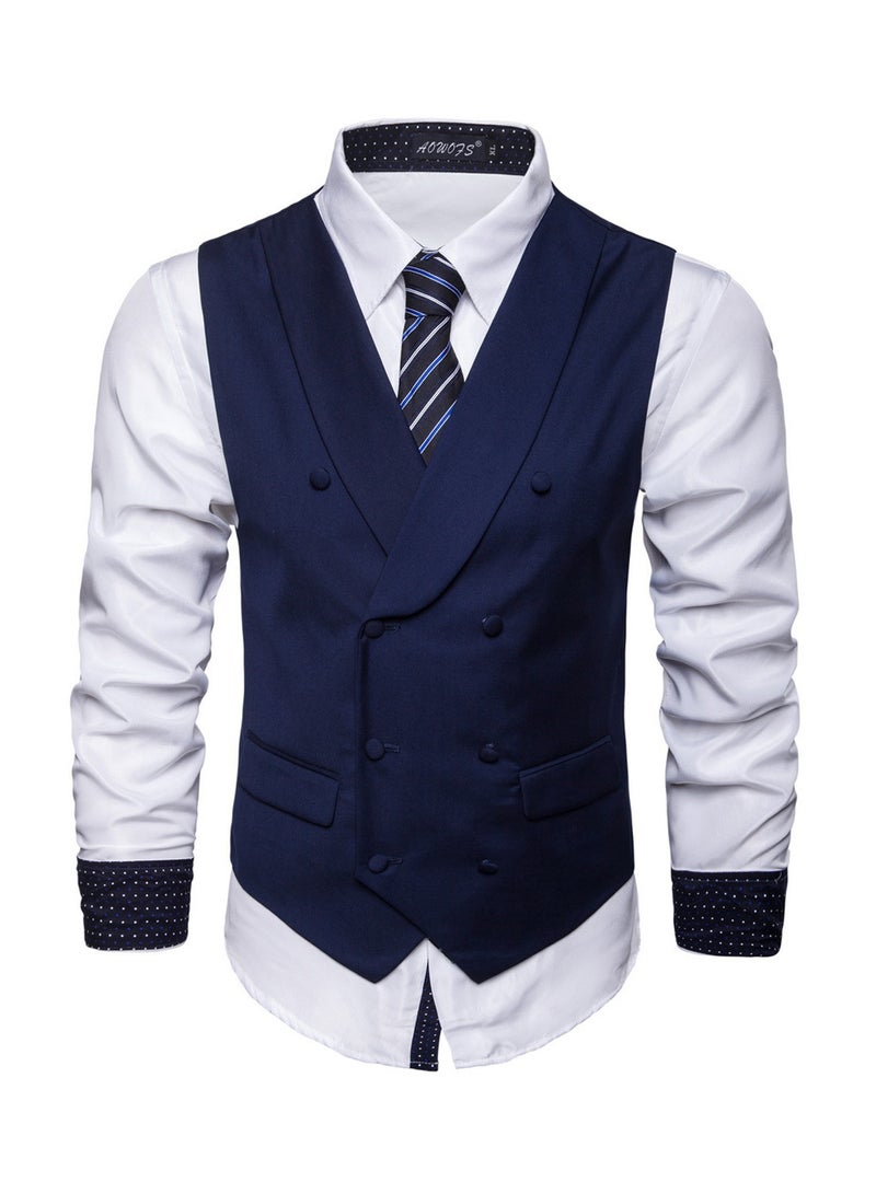 Solid Double-breasted Business Waistcoat Navy