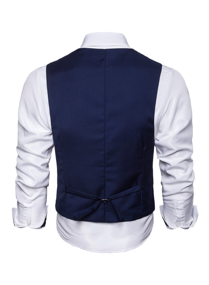 Solid Double-breasted Business Waistcoat Navy