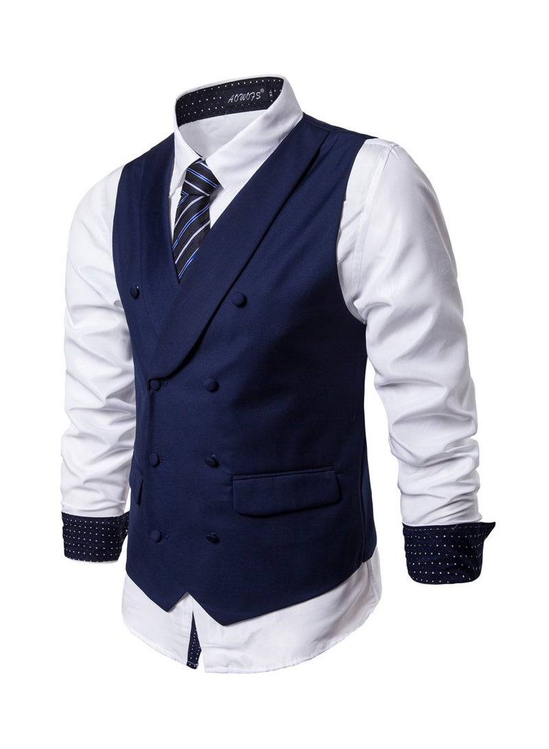 Solid Double-breasted Business Waistcoat Navy