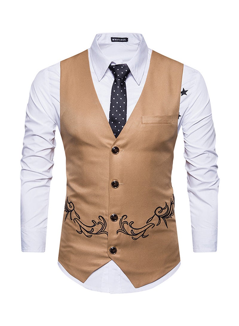 Embroidered Sleeveless Waistcoat Khaki