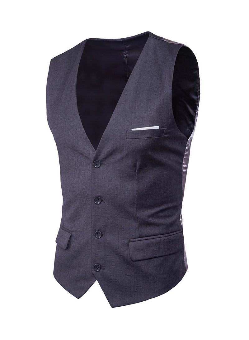 Solid Sleeveless Business Waistcoat Grey