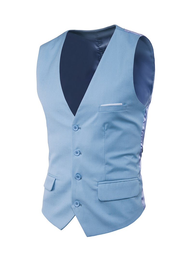 Solid Sleeveless Business Waistcoat Blue