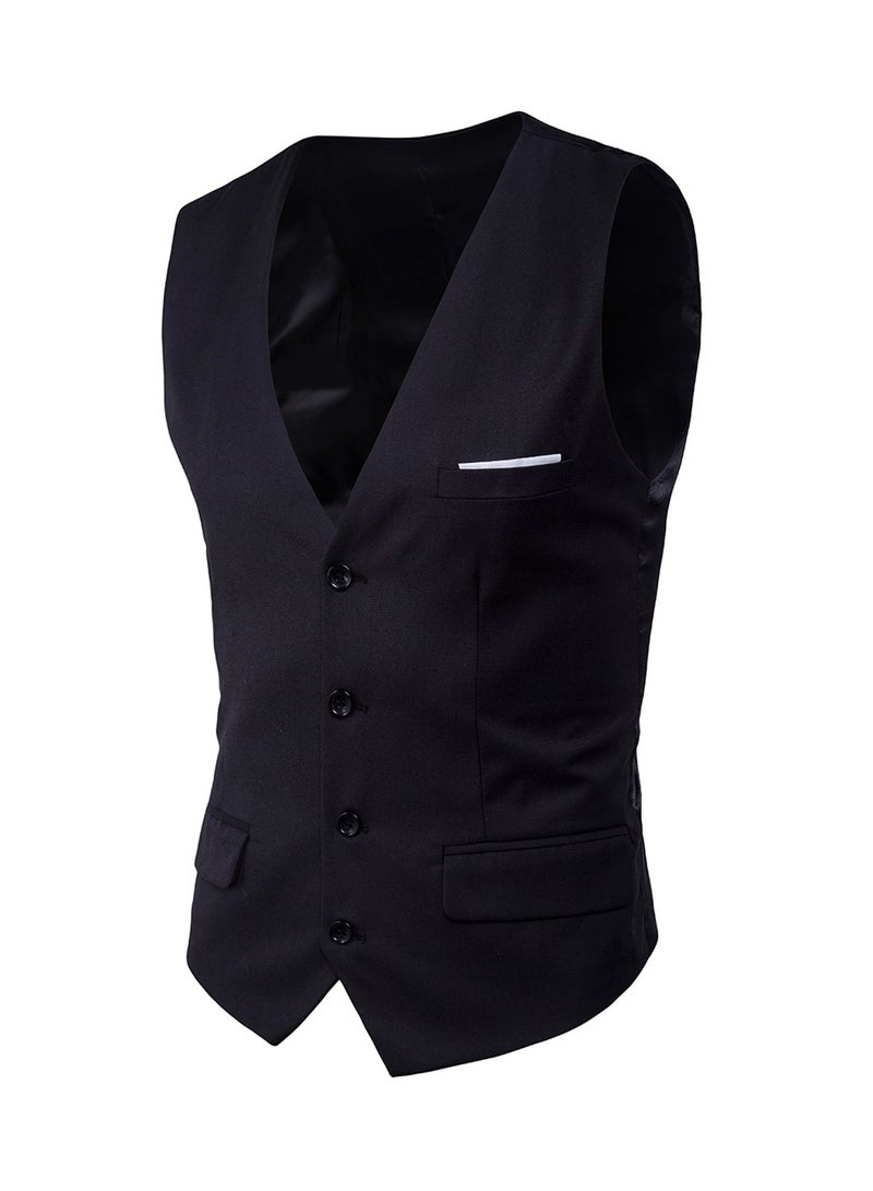 Solid Sleeveless Business Waistcoat Black