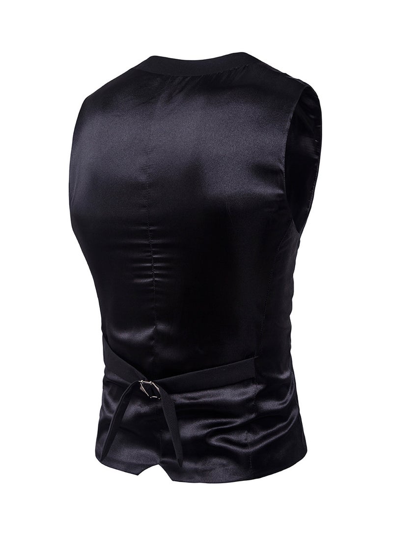 Solid Sleeveless Business Waistcoat Black