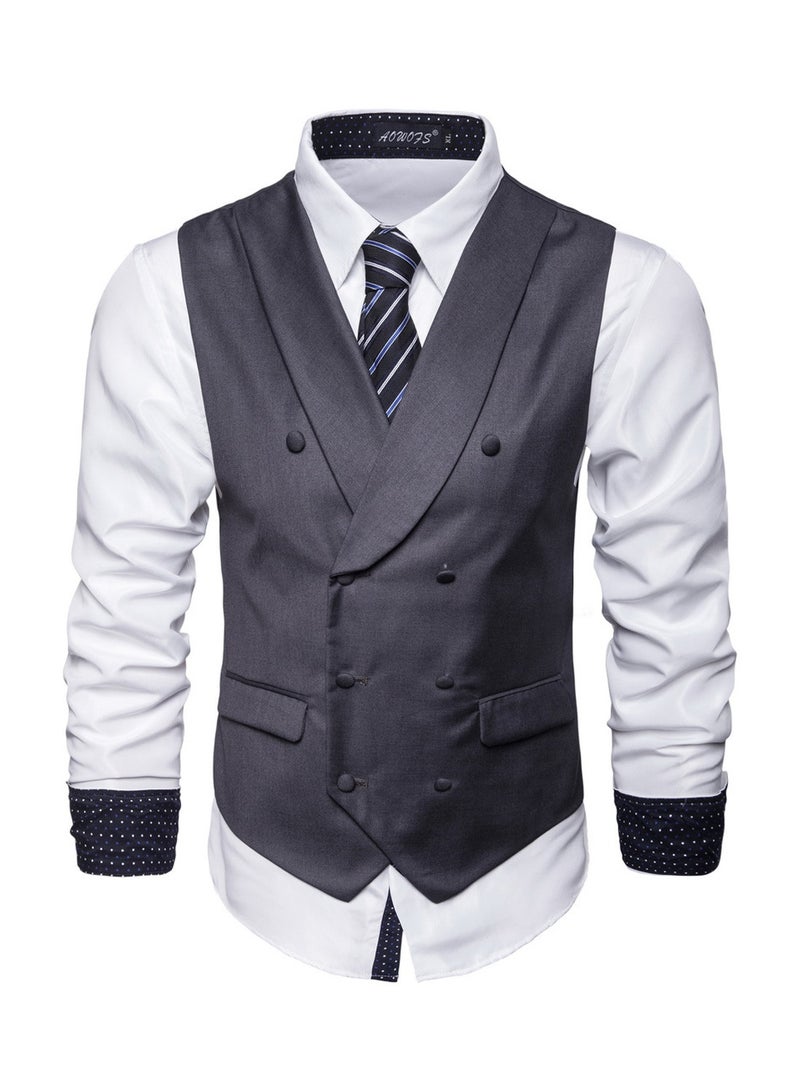 Solid Double-breasted Business Waistcoat Grey