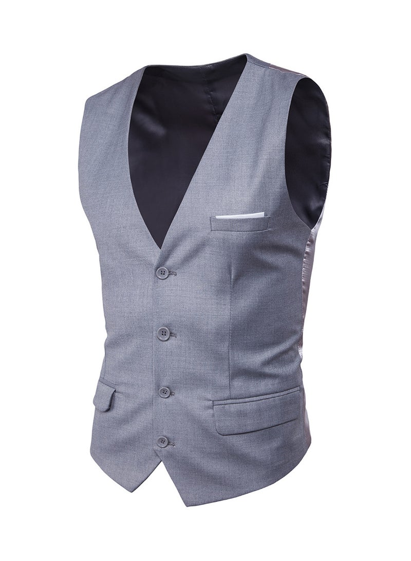 Solid Sleeveless Business Waistcoat Grey/Silver