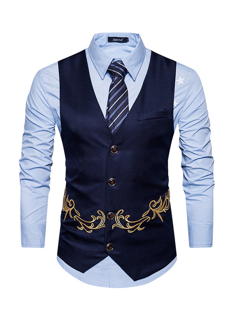 Embroidered Sleeveless Waistcoat Navy