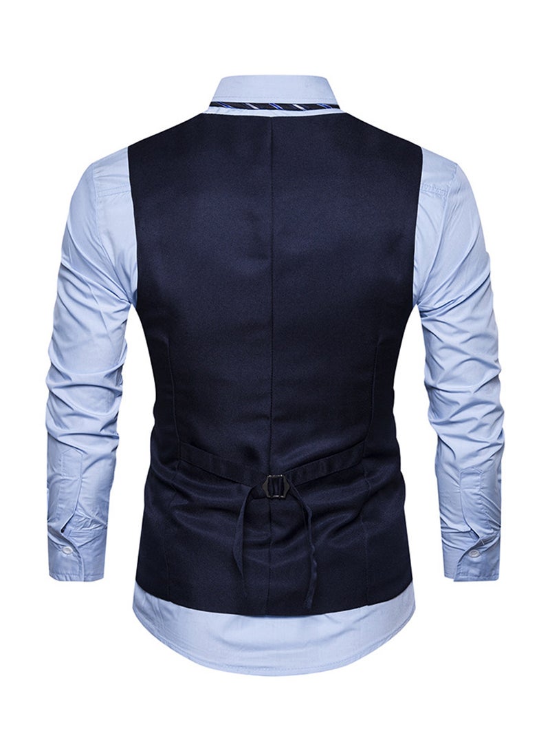 Embroidered Sleeveless Waistcoat Navy