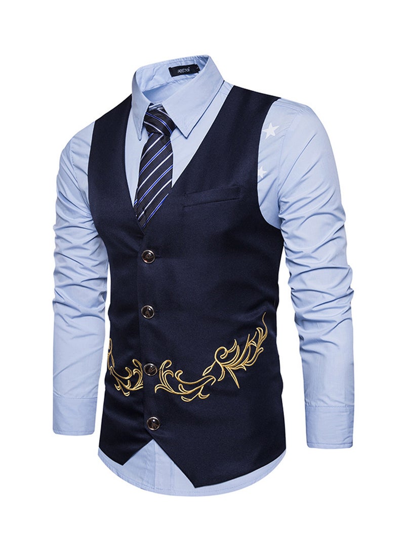 Embroidered Sleeveless Waistcoat Navy