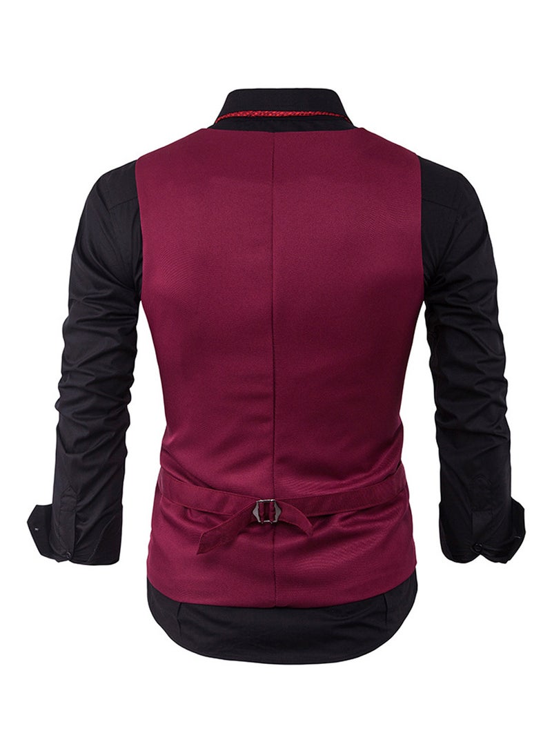 Solid Single Row Three Button Waistcoat Red