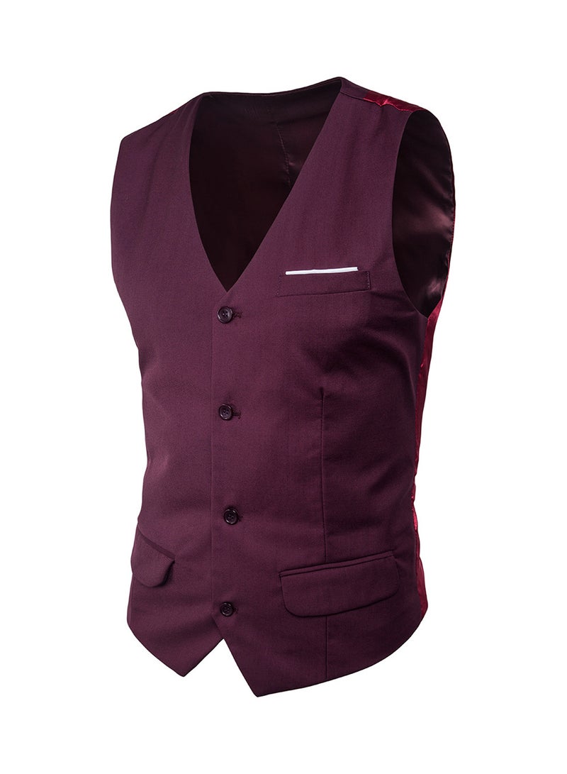 Solid Sleeveless Business Waistcoat Red/Purple