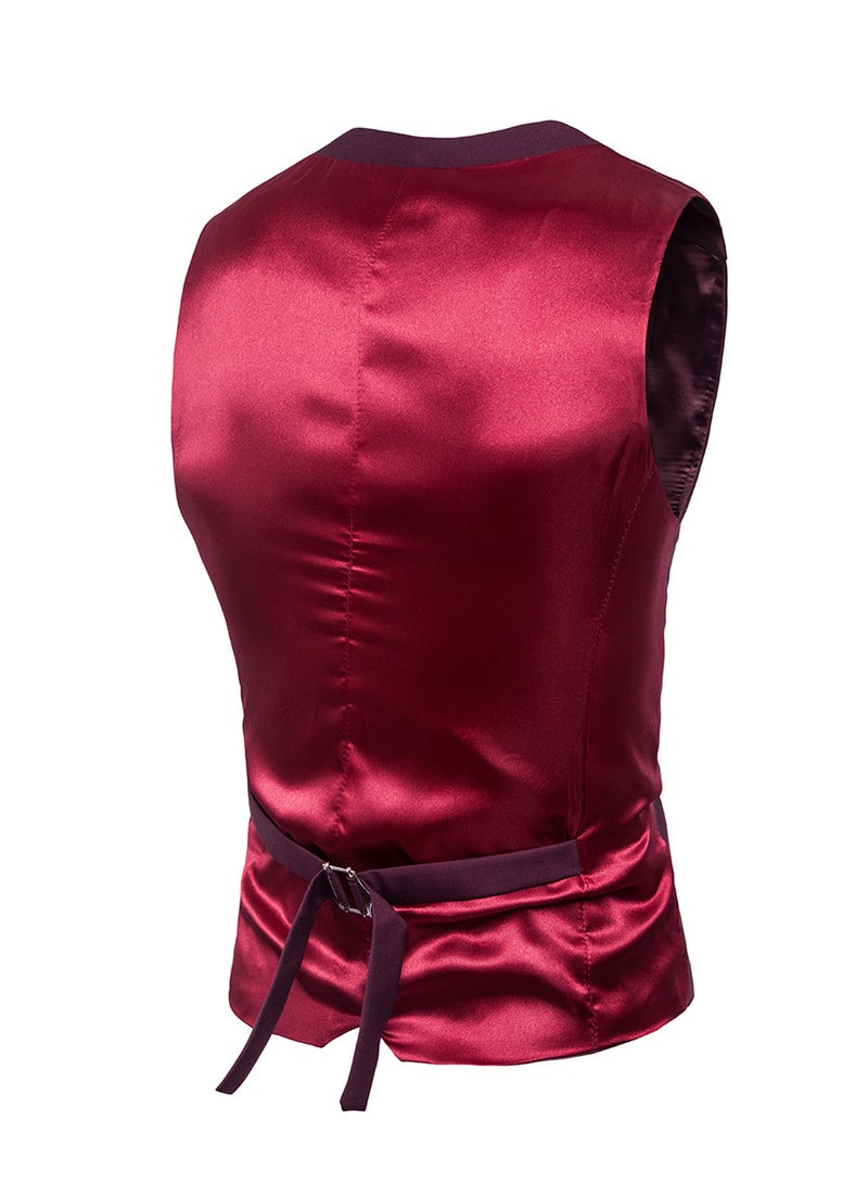 Solid Sleeveless Business Waistcoat Red/Purple