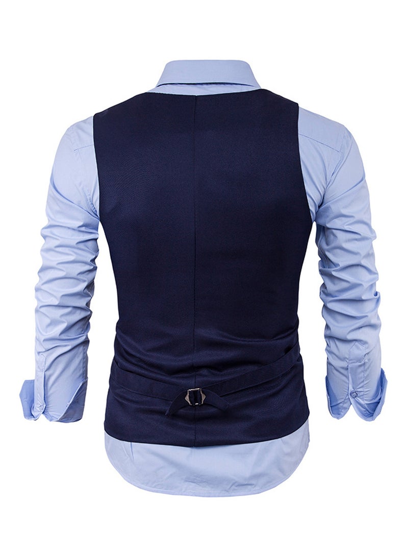 Solid Single Row Three Button Waistcoat Navy