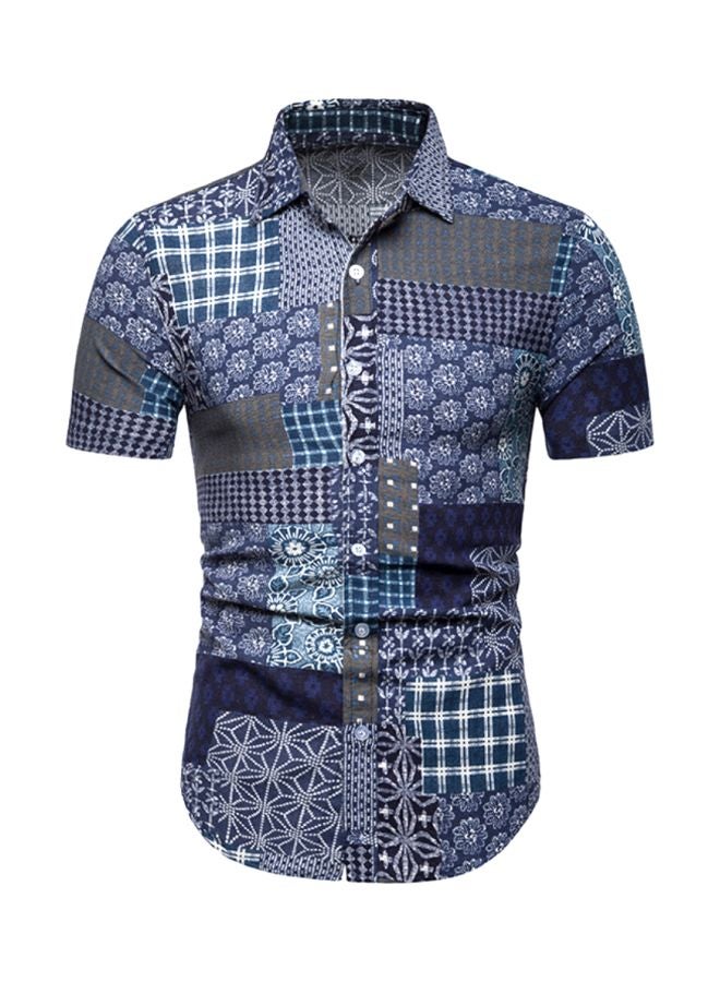 Floral Printed Short Sleeves Shirt Blue/White