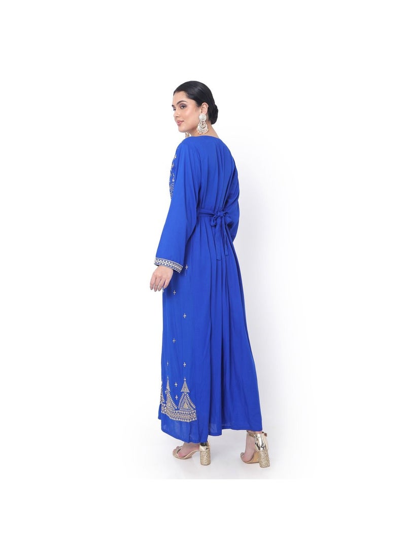 LONG EMBROIDERED VISCOSE SOLID BLUE COLOUR ARABIC JALABIYA DRESS