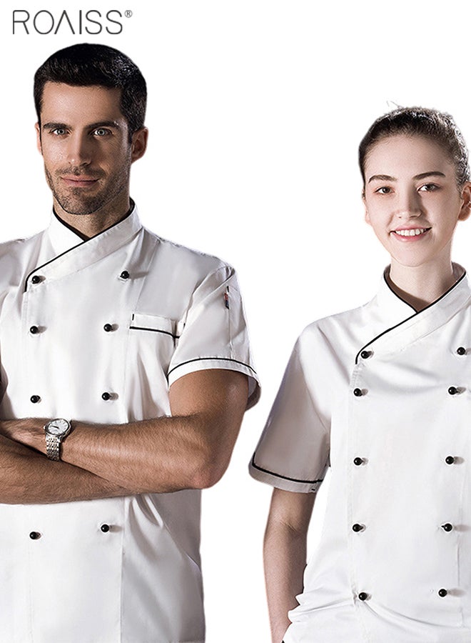 Men's Short Sleeved Chef Overalls Double Breasted Standing Collar Design Restaurant Work Clothes