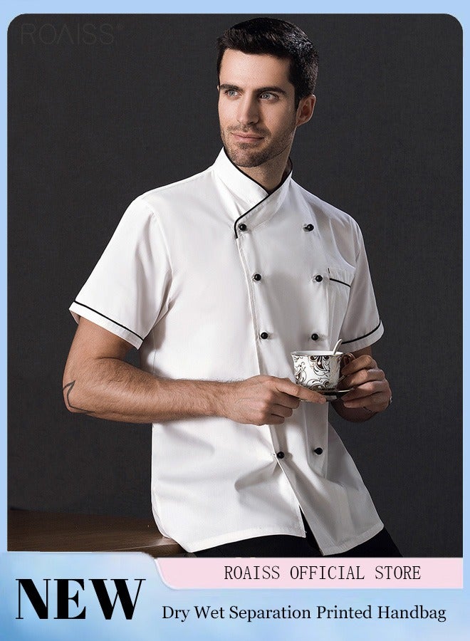 Men's Short Sleeved Chef Overalls Double Breasted Standing Collar Design Restaurant Work Clothes