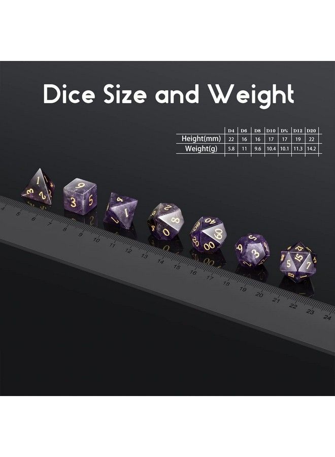 Amethyst Crystal Dnd Dice Set 7 Pcs Gemstone D&D Dice With Grogeous Gift Case For Dungeons And Dragon Tabletop Game (Amethyst)