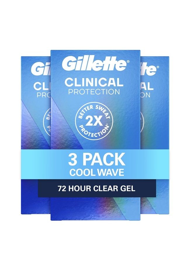 Clinical Strength Clear Gel Men's Antiperspirant and Deodorant, 72-Hour Sweat Protection, Cool Wave, #1 Clinical Brand For Men, 1.6 oz (Pack of 3)