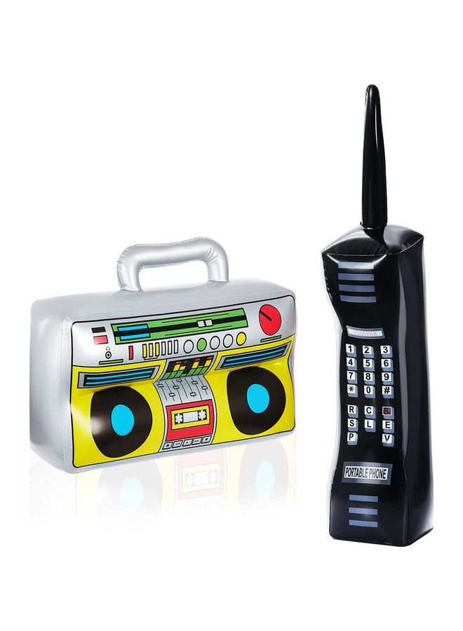 2 Pieces Inflatable Radio Boombox Inflatable Mobile Phone Props For 80S 90S Party Decorations Hip Hop Theme Birthdays Party Supplies