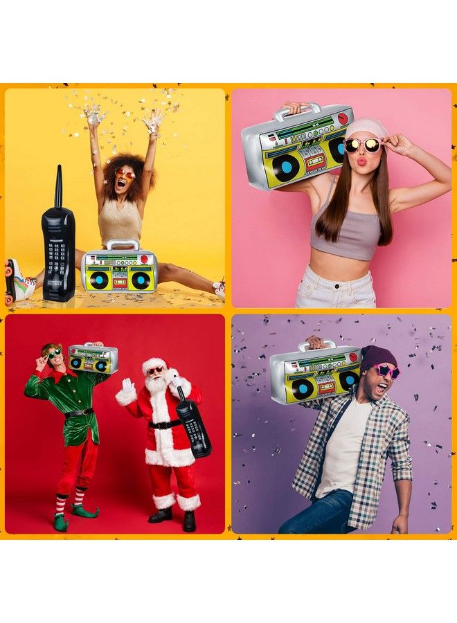 2 Pieces Inflatable Radio Boombox Inflatable Mobile Phone Props For 80S 90S Party Decorations Hip Hop Theme Birthdays Party Supplies