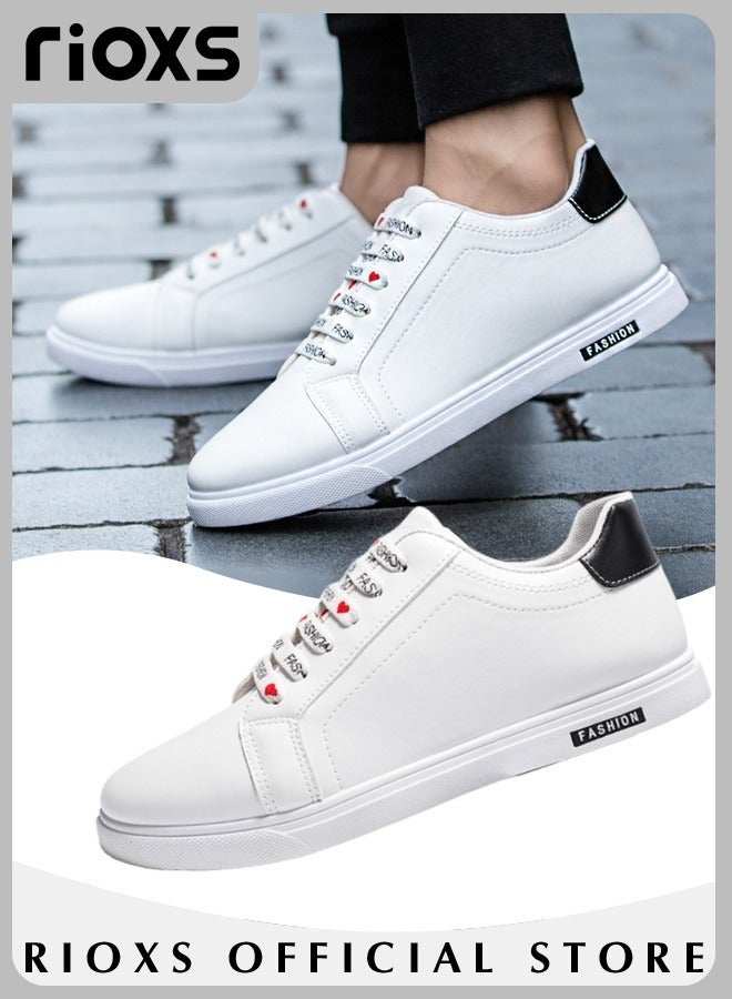 Men's Casual Low Top Sneakers, Chic Lace Up Lightweight Breathable Shoes, Fashionable Comfortable Flat Shoes with Non-slip Sole, Made with Water-resistant Faux Leather, Easy to Clean