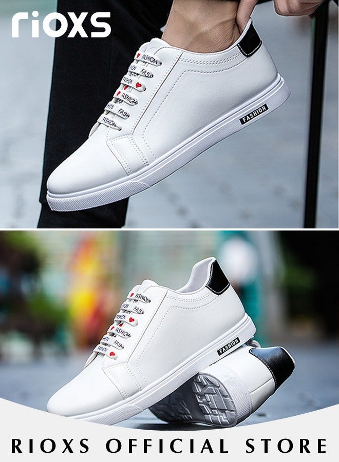 Men's Casual Low Top Sneakers, Chic Lace Up Lightweight Breathable Shoes, Fashionable Comfortable Flat Shoes with Non-slip Sole, Made with Water-resistant Faux Leather, Easy to Clean