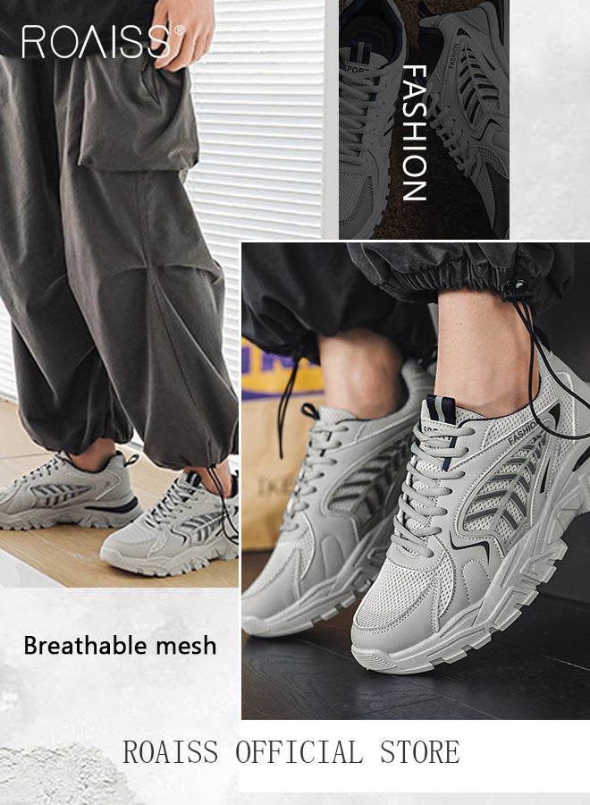 Casual Versatile Chunky Sneakers for Men Soft Breathable Wear Resistant Outdoor Running Shoes with Lace up and Low Top Design