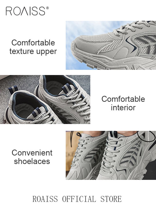 Casual Versatile Chunky Sneakers for Men Soft Breathable Wear Resistant Outdoor Running Shoes with Lace up and Low Top Design