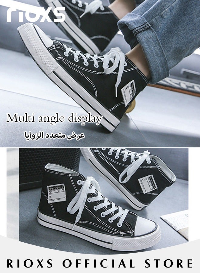 Men's Classic Casual Canvas High Top Sneakers, High-quality Lace Up Lightweight Breathable Shoes, Fashionable Comfortable Flat Shoes with Non-slip Sole, Sporty Outdoor Trainers, Suitable for Various Activities