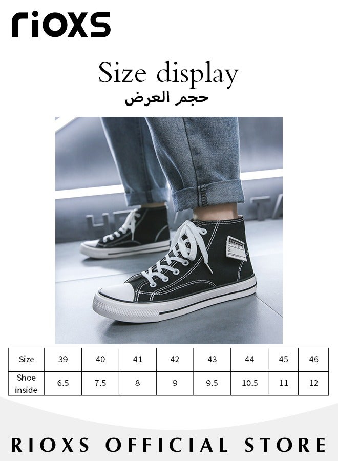 Men's Classic Casual Canvas High Top Sneakers, High-quality Lace Up Lightweight Breathable Shoes, Fashionable Comfortable Flat Shoes with Non-slip Sole, Sporty Outdoor Trainers, Suitable for Various Activities