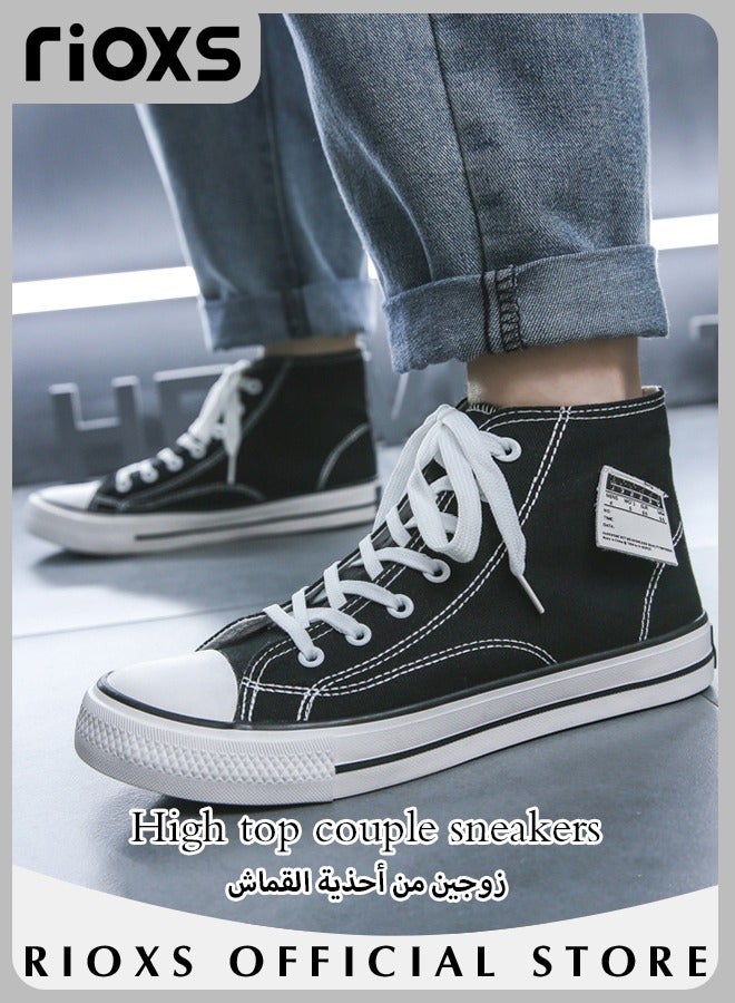 Men's Classic Casual Canvas High Top Sneakers, High-quality Lace Up Lightweight Breathable Shoes, Fashionable Comfortable Flat Shoes with Non-slip Sole, Sporty Outdoor Trainers, Suitable for Various Activities