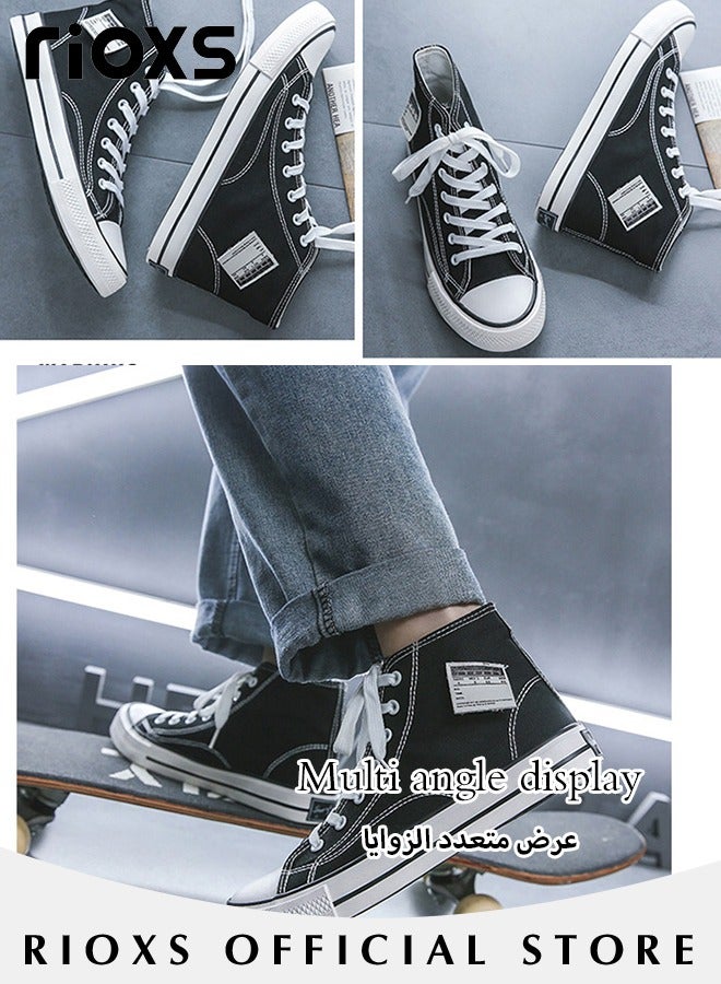 Men's Classic Casual Canvas High Top Sneakers, High-quality Lace Up Lightweight Breathable Shoes, Fashionable Comfortable Flat Shoes with Non-slip Sole, Sporty Outdoor Trainers, Suitable for Various Activities