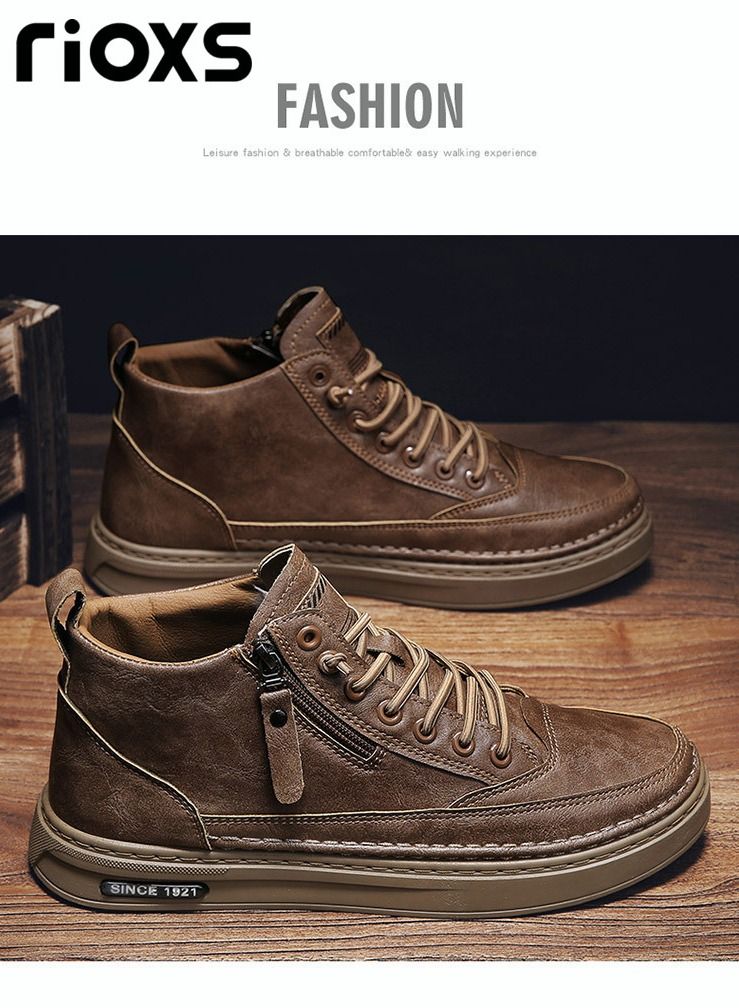 Men's Casual Leather Boots,Fashion High Top Sneaker,Lightweight Lace Up Flat Shoes,Dressy Sneaker Ankle Boot For Men,Daily Walking Shoes For Office Family Parties Holiday Travel, Pair With Jeans Jacks Coat