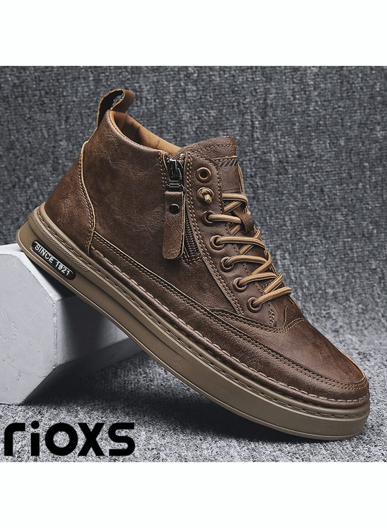 Men's Casual Leather Boots,Fashion High Top Sneaker,Lightweight Lace Up Flat Shoes,Dressy Sneaker Ankle Boot For Men,Daily Walking Shoes For Office Family Parties Holiday Travel, Pair With Jeans Jacks Coat