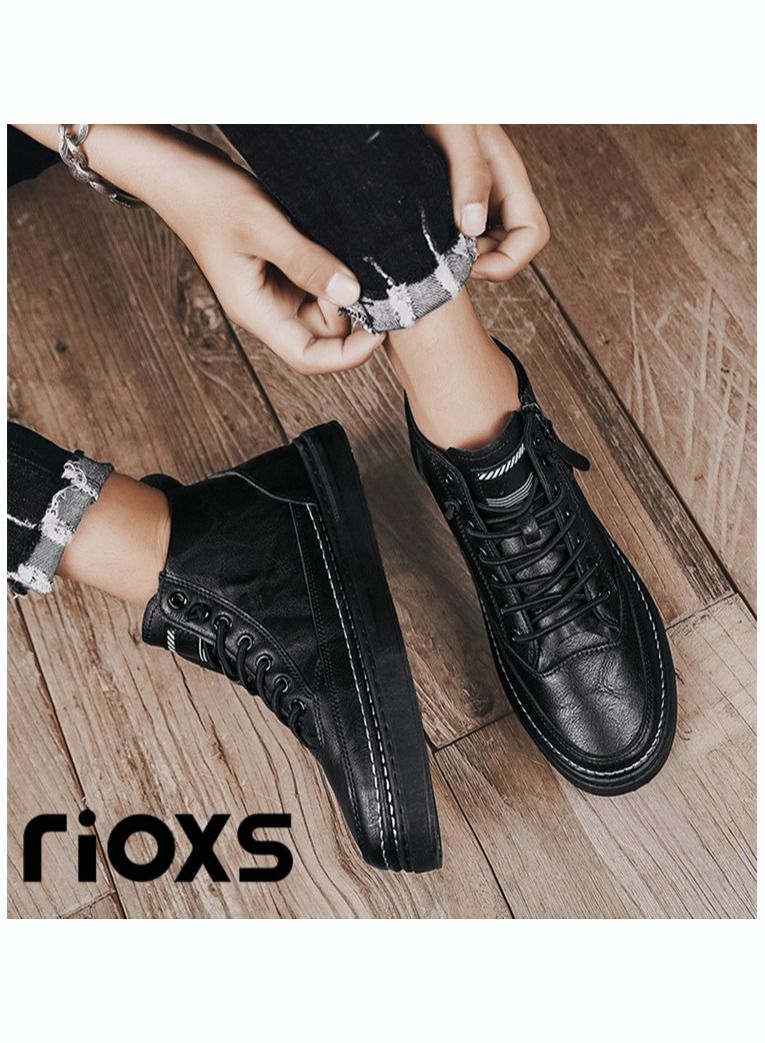 Men's Casual Leather Boots,Fashion High Top Sneaker,Lightweight Lace Up Flat Shoes,Dressy Sneaker Ankle Boot For Men,Daily Walking Shoes For Office Family Parties Holiday Travel, Pair With Jeans Jacks Coat