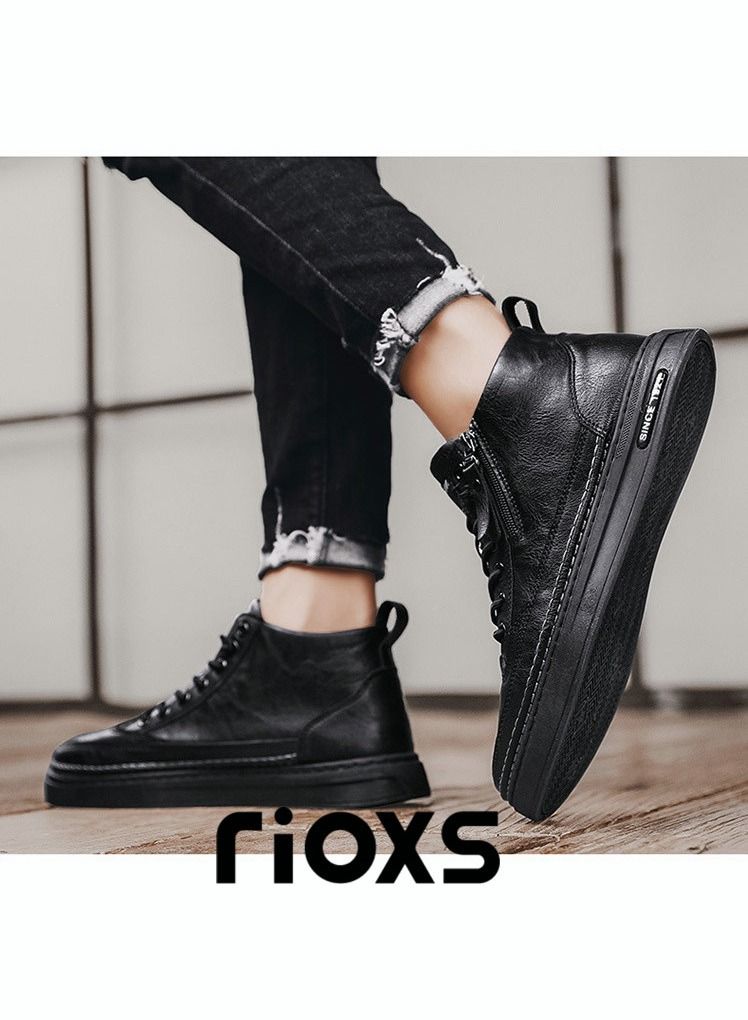 Men's Casual Leather Boots,Fashion High Top Sneaker,Lightweight Lace Up Flat Shoes,Dressy Sneaker Ankle Boot For Men,Daily Walking Shoes For Office Family Parties Holiday Travel, Pair With Jeans Jacks Coat