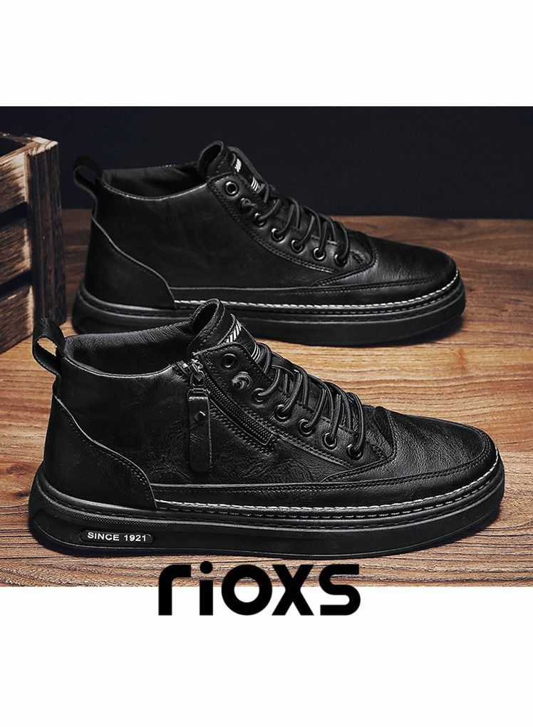 Men's Casual Leather Boots,Fashion High Top Sneaker,Lightweight Lace Up Flat Shoes,Dressy Sneaker Ankle Boot For Men,Daily Walking Shoes For Office Family Parties Holiday Travel, Pair With Jeans Jacks Coat