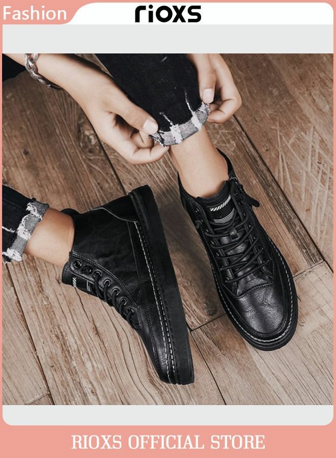 Men's Casual Leather Boots,Fashion High Top Sneaker,Lightweight Lace Up Flat Shoes,Dressy Sneaker Ankle Boot For Men,Daily Walking Shoes For Office Family Parties Holiday Travel, Pair With Jeans Jacks Coat