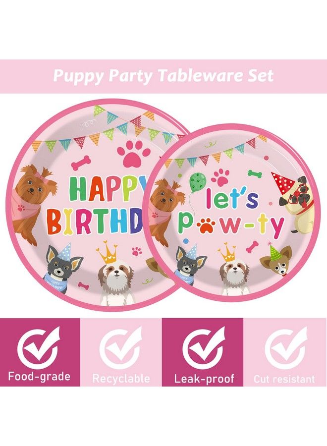 98Pcs Dog Birthday Party Decorations Puppy Tableware Set Plates Napkins Pink Dog Theme Tablecloth For Girls Birthday Lets Pawty Party Supplies Kit Pet Dog Table Cover Dinnerware Paw Print Party Favors