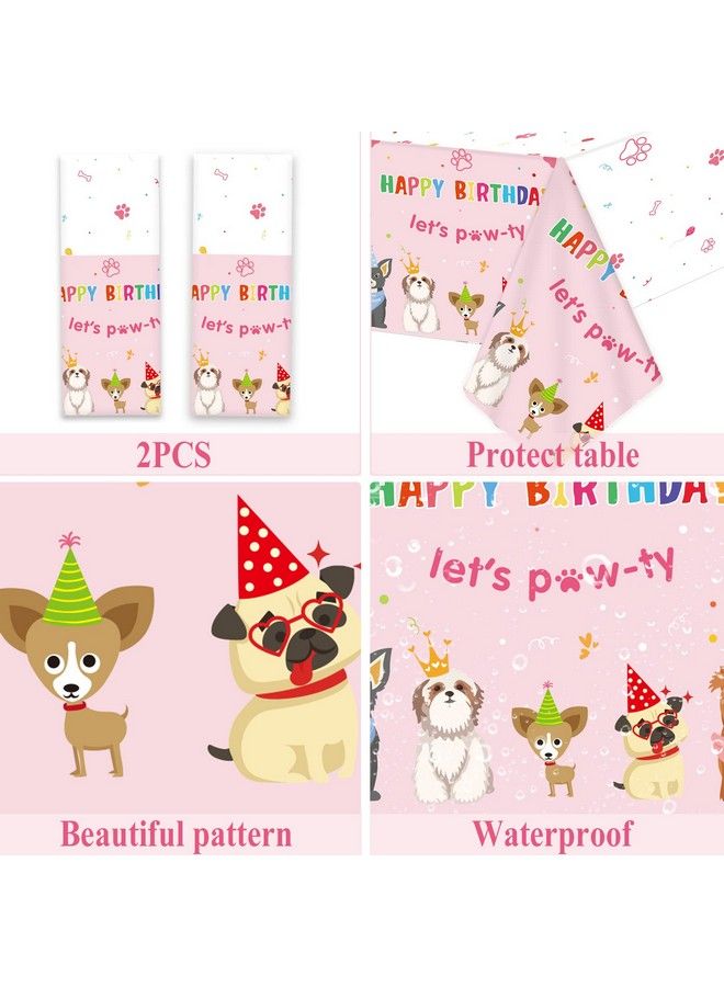 98Pcs Dog Birthday Party Decorations Puppy Tableware Set Plates Napkins Pink Dog Theme Tablecloth For Girls Birthday Lets Pawty Party Supplies Kit Pet Dog Table Cover Dinnerware Paw Print Party Favors