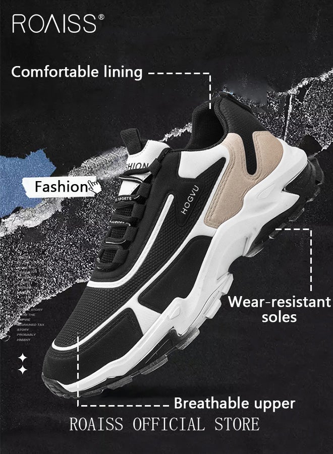 Casual Colorblock Sneakers for Men Flying Weaving Youth Running Shoes Mens Lace up Front Sports Outdoor Skate Shoes Spring and Summer Trendy Lightweight and Non Slip Travel Footwear