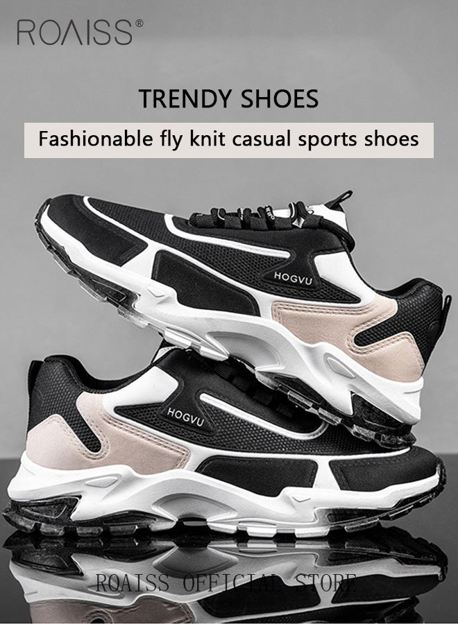 Casual Colorblock Sneakers for Men Flying Weaving Youth Running Shoes Mens Lace up Front Sports Outdoor Skate Shoes Spring and Summer Trendy Lightweight and Non Slip Travel Footwear