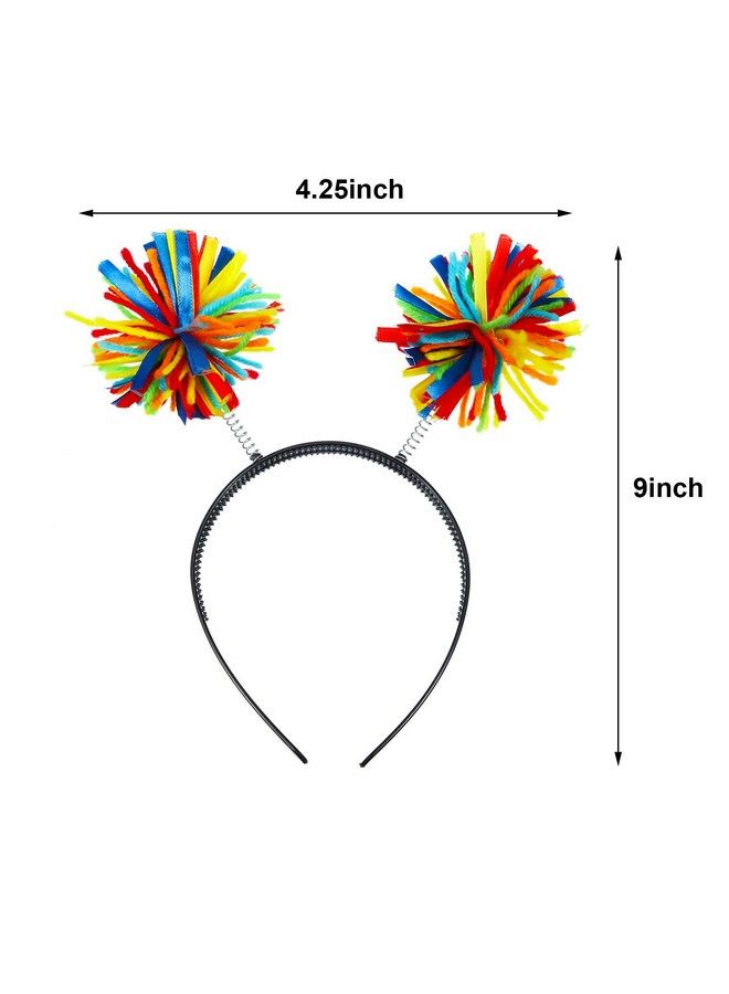 5 Pieces Pom Pom Headband Head Bopper Pom Party Headband For Women Adults Party Accessory (Black And Rainbow)