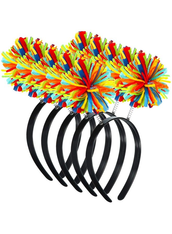 5 Pieces Pom Pom Headband Head Bopper Pom Party Headband For Women Adults Party Accessory (Black And Rainbow)