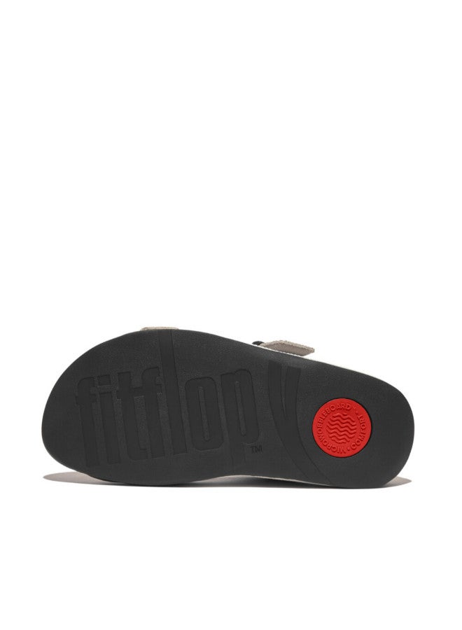049-779 Fitflop Men Gogh Moc Mens Buckle Weave-Embossed Leather Slides HA8-A93 Grey