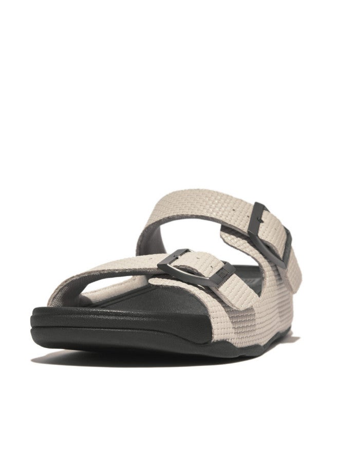 049-779 Fitflop Men Gogh Moc Mens Buckle Weave-Embossed Leather Slides HA8-A93 Grey