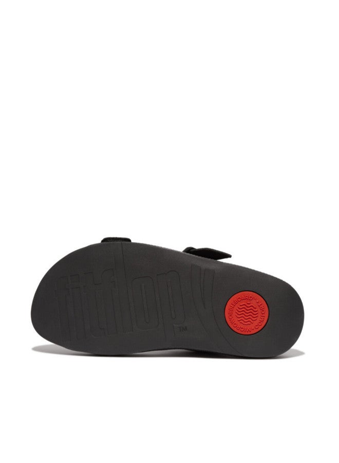 049-777 Fitflop Men Gogh Moc Mens Buckle Weave-Embossed Leather Slides HA8-001 Black