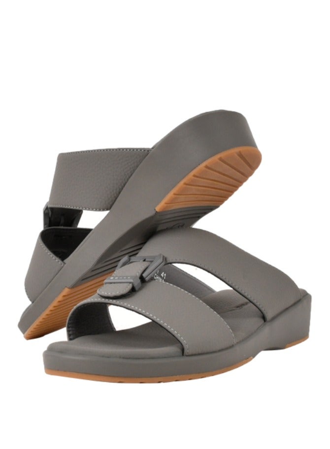 Mens Textured Buckle Detail Sandals Grey