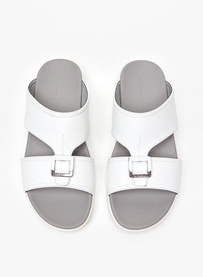 Men's Textured Slip-On Arabic Sandals with Buckle Detail